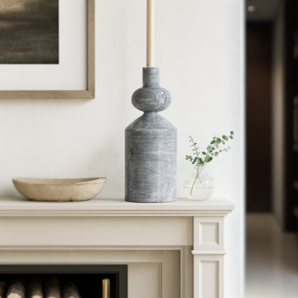 Bulbed Bottle-neck Candle Stand - Gray