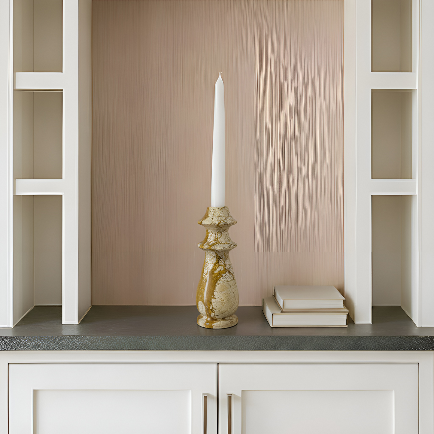 Ringed Bulb Candle Stand - Beige