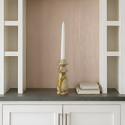 Ringed Bulb Candle Stand - Beige