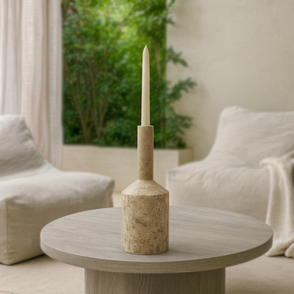 Tall-Neck Candle Stand - Travertine