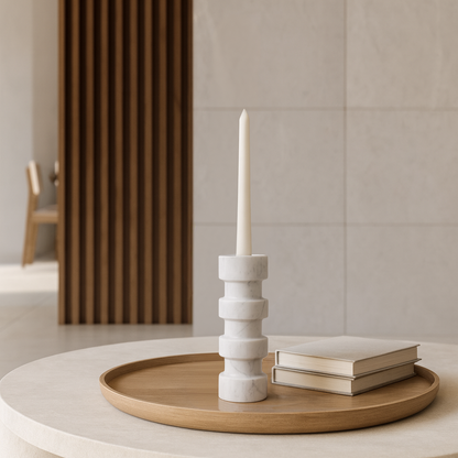 Banded Cylindrical Candle Stand - Gray