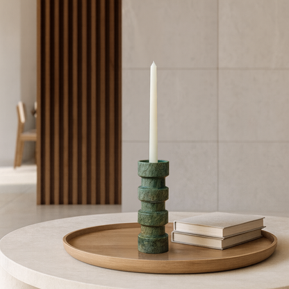 Banded Cylindrical Candle Stand - Green