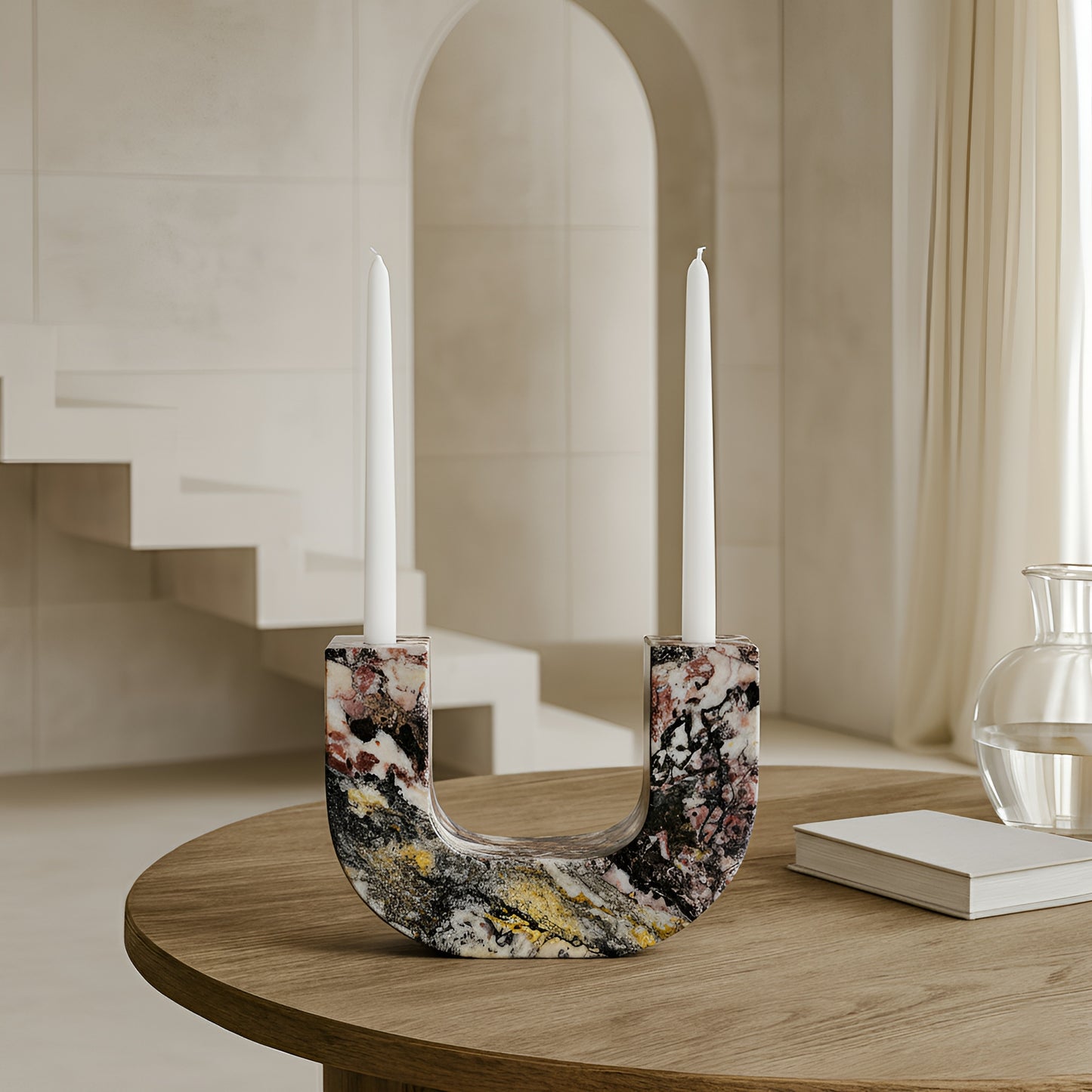 U-Shape Candle Stand - Red & White