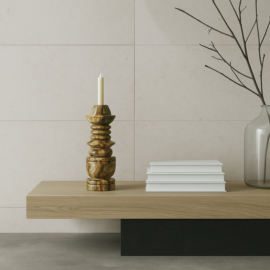 Cairn Candle Stand - Travertine