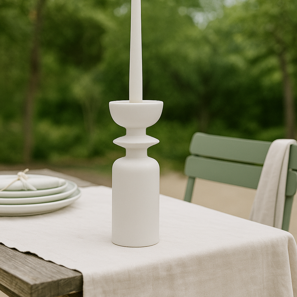 Collared Candle Stand - White