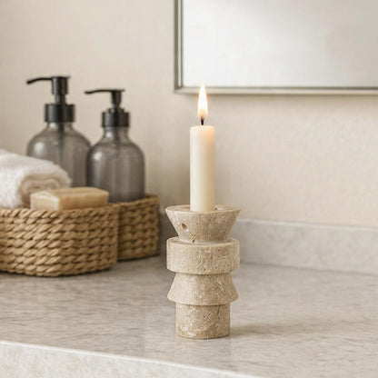Stacked Candle Stand - Travertine