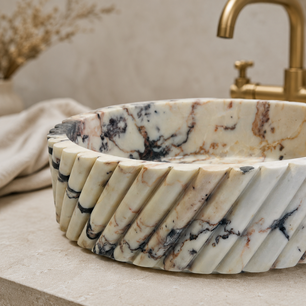 Twist Marble Basin - Red & White