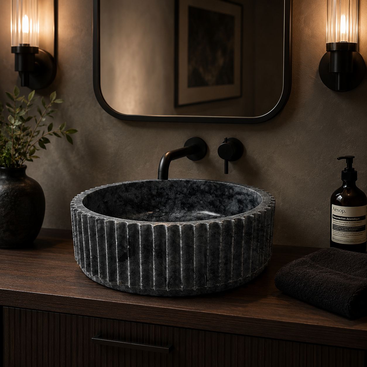 Fluted Sink - Black & Blue