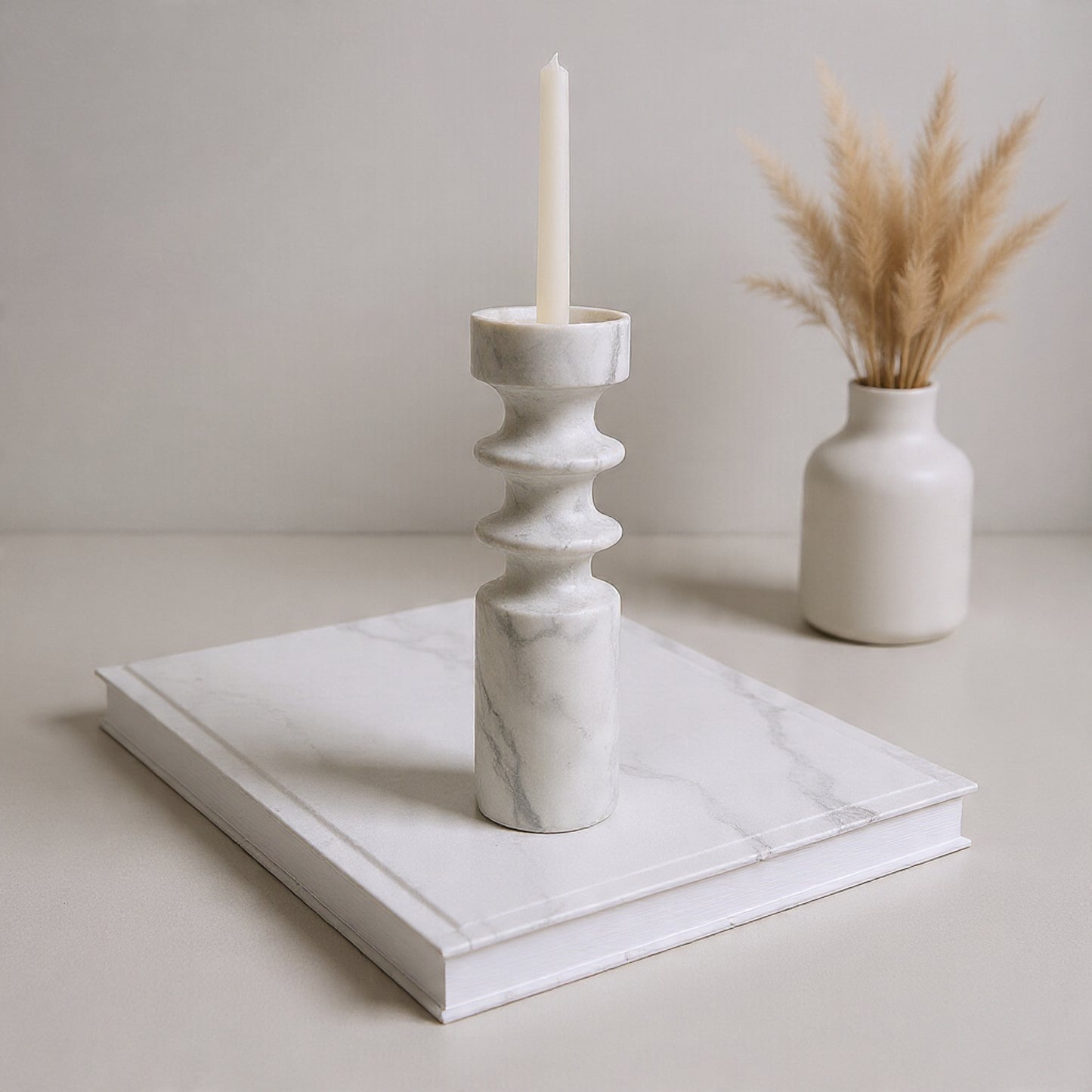 Dual Ringed Candle Stand - White