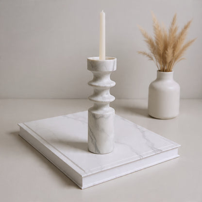 Dual Ringed Candle Stand - White