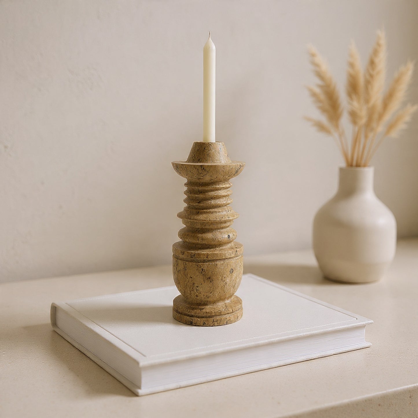 Cairn Candle Stand - Travertine