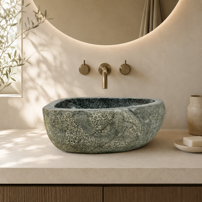 Black Splashed  Sink - River Stone