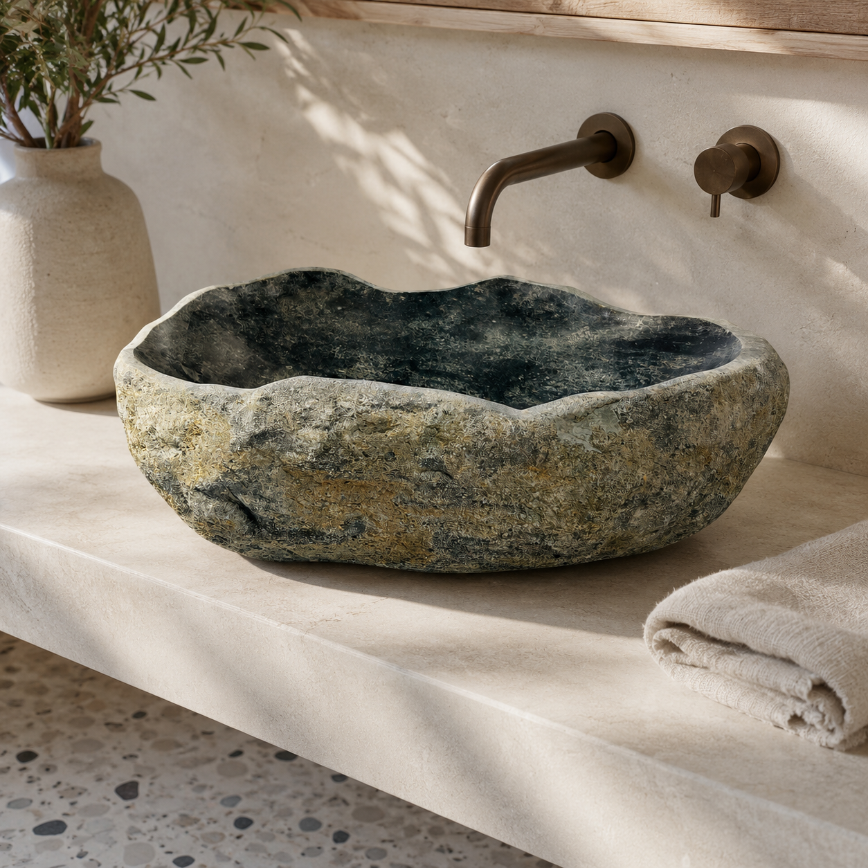 Fern & Fossil Stone Sink - Riverstone