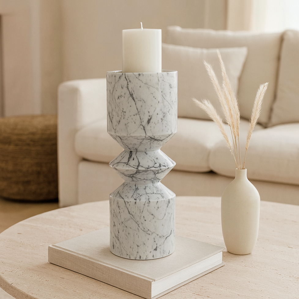 Bulged Disc Candle Stand - Carrara