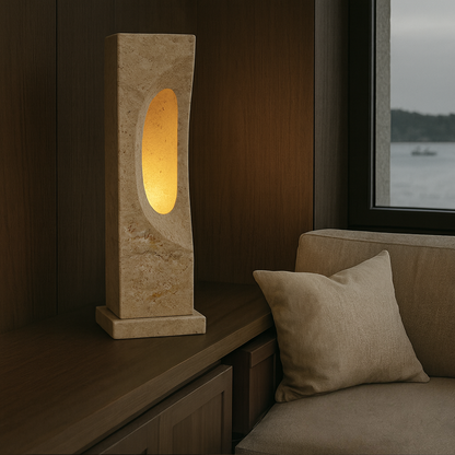 Hollowed Crescent Lamp - Travertine