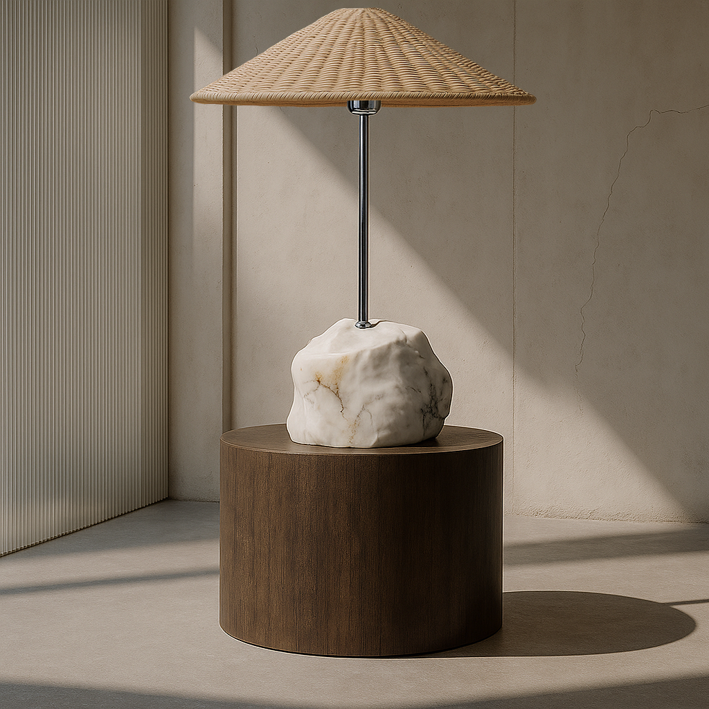 Wide Stone Base Lamp - Gray Commando