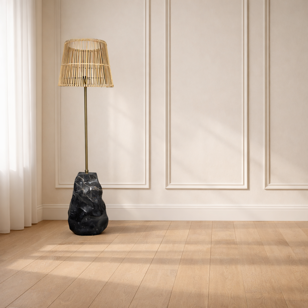 Tall Stone Base Lamp - Black