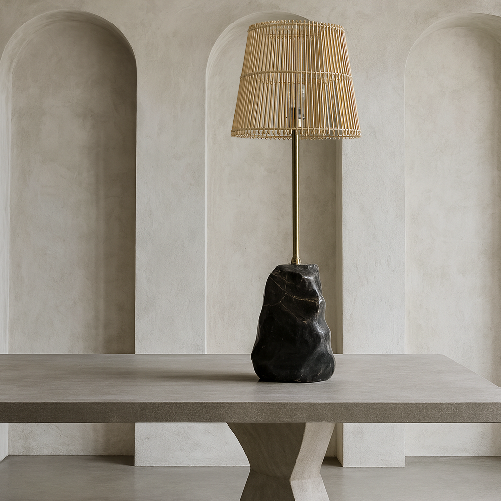 Tall Stone Base Lamp - Black