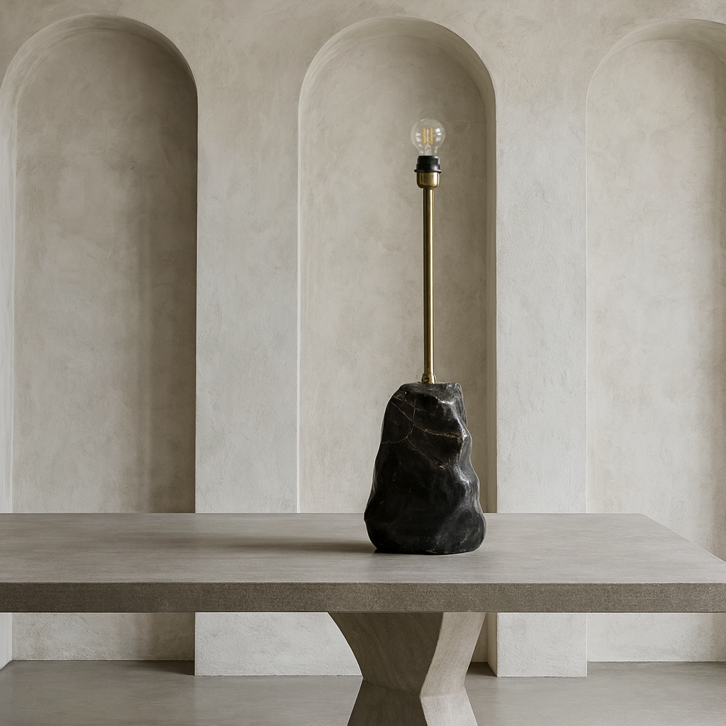 Tall Stone Base Lamp - Black