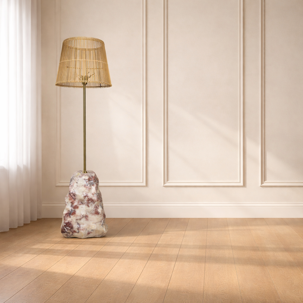 Tall Stone Base Lamp - Red & White