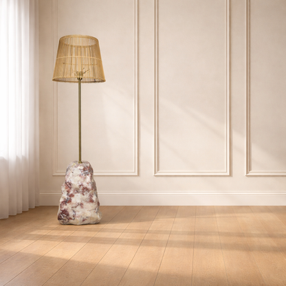 Tall Stone Base Lamp - Red & White