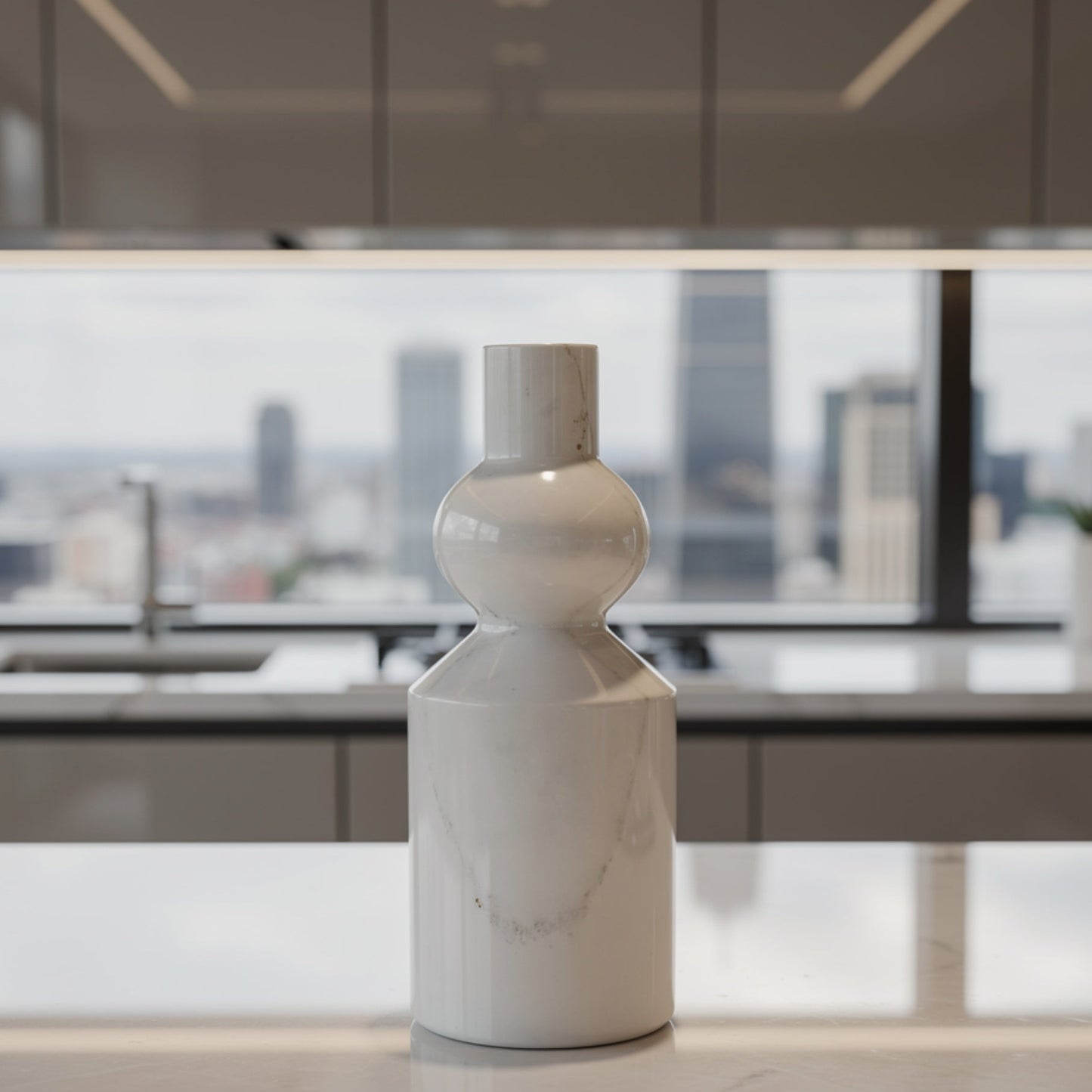 Bulged Short Neck Marble Bottle - White