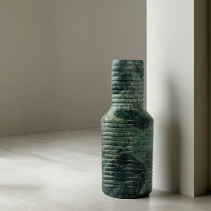 Grooved Marble Vase -Green