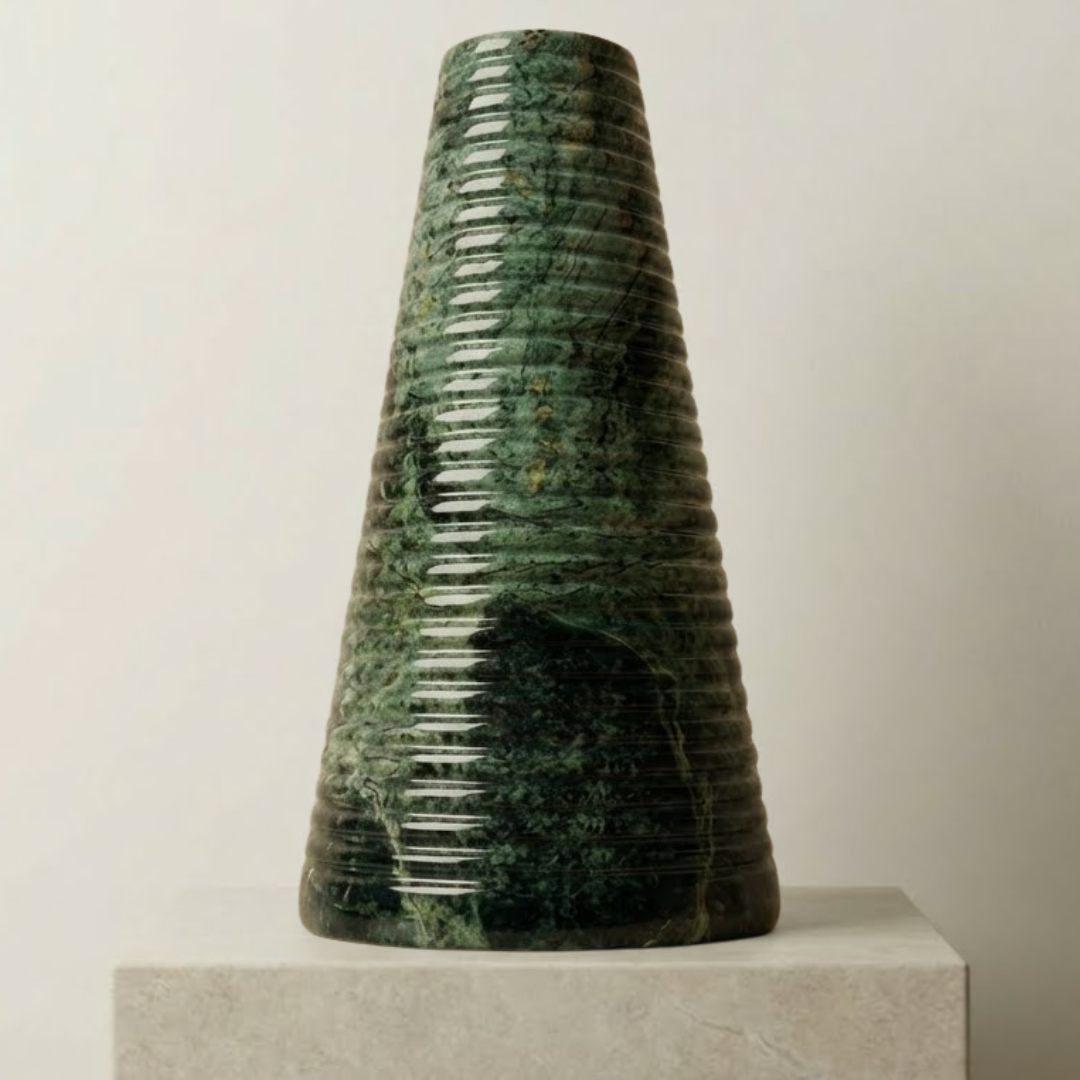 Grooved Marble Vase - Green