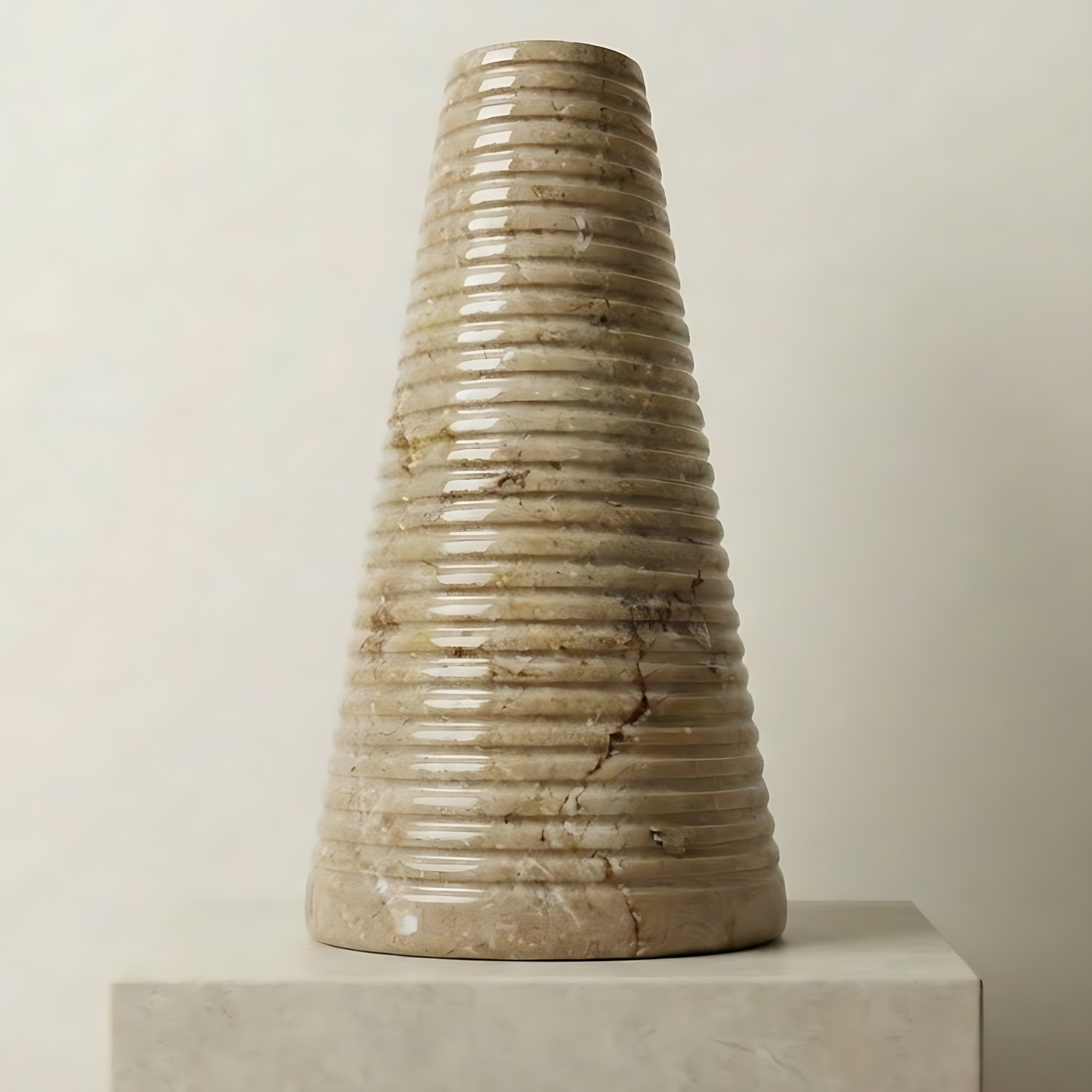 Grooved Marble Vase - Beige