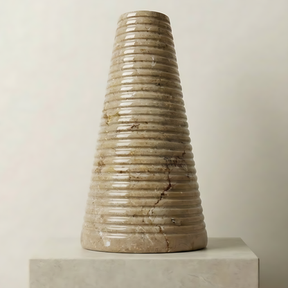 Grooved Marble Vase - Beige