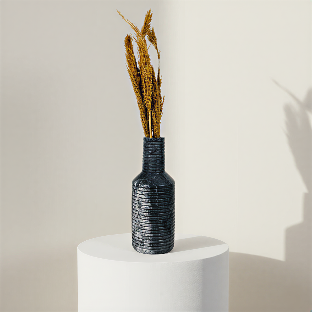 Grooved Marble Vase - Black & Blue