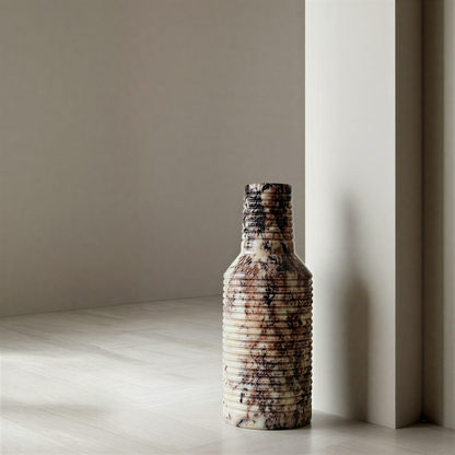 Grooved Marble Vase - Red & White