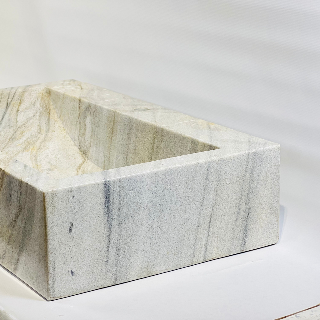 Rectangle Grey Streaked Marble Sink