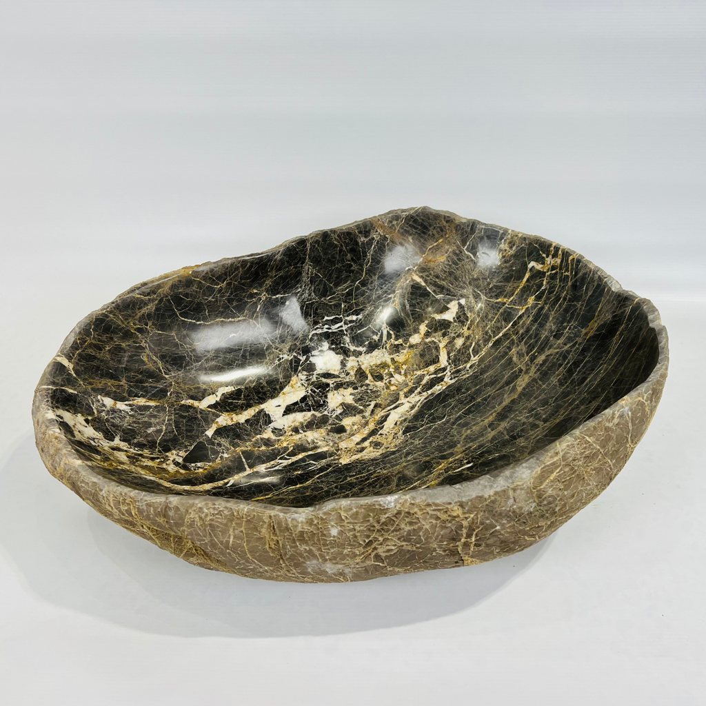 Gold Streaked River Stone Bowl