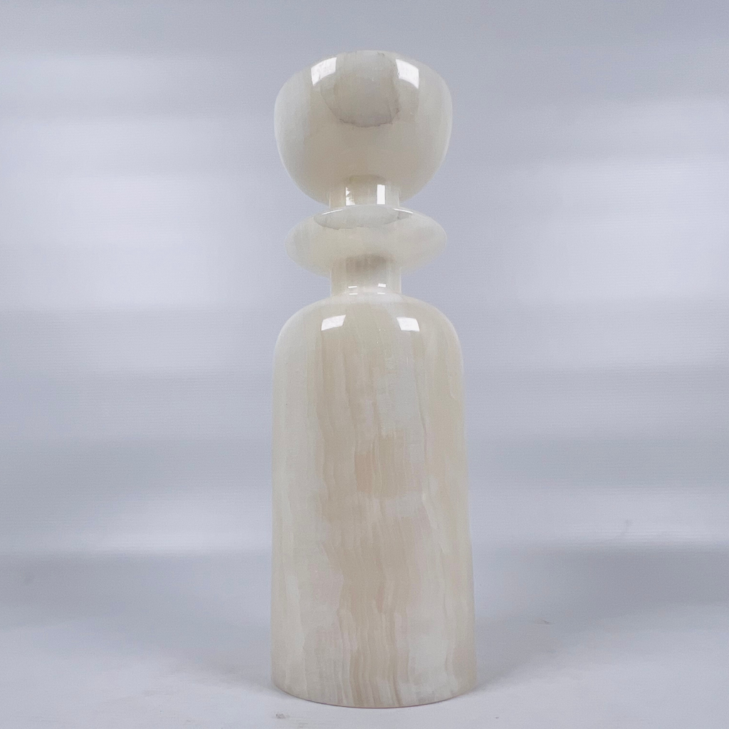 Ringed Bottle White Onyx Marble Candle Stand