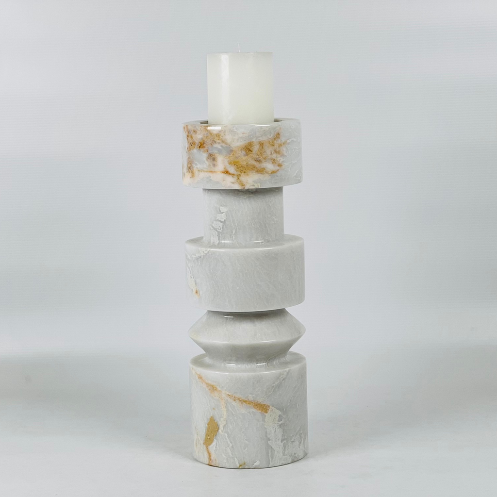 Pillar Gold Splotched Marble Candle Stand