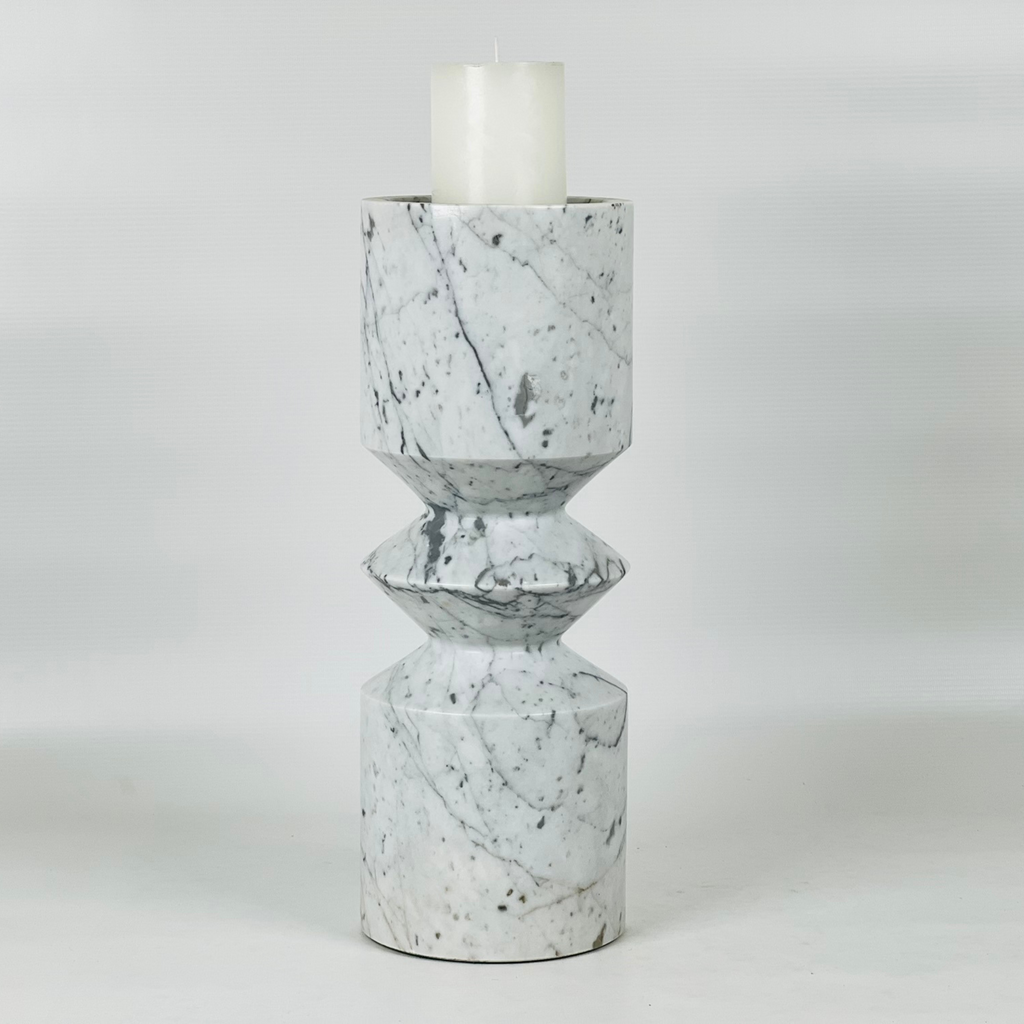 Bulged Grey Streaked Marble Candle Stand