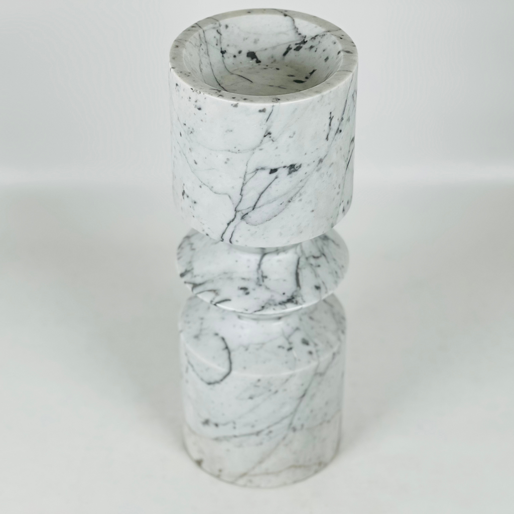 Bulged Grey Streaked Marble Candle Stand