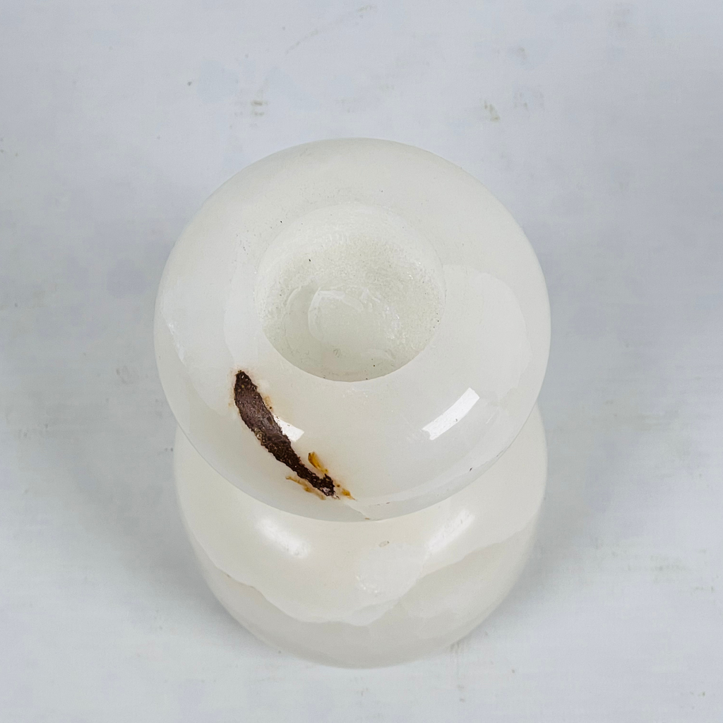 Dumbbell White Onyx Marble Candle Stand