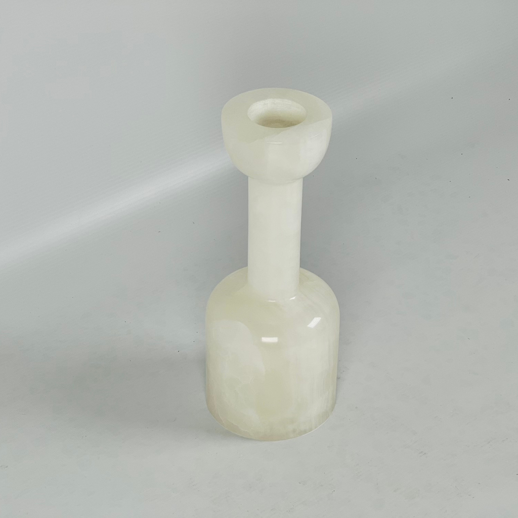 Bottle bottom White Onyx Marble Candle Stand