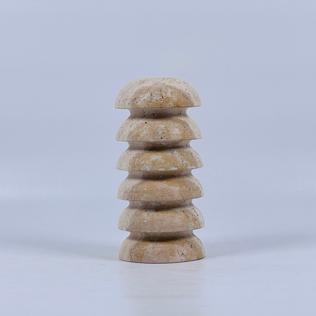 Stacked Domes Travertine Candle Stand