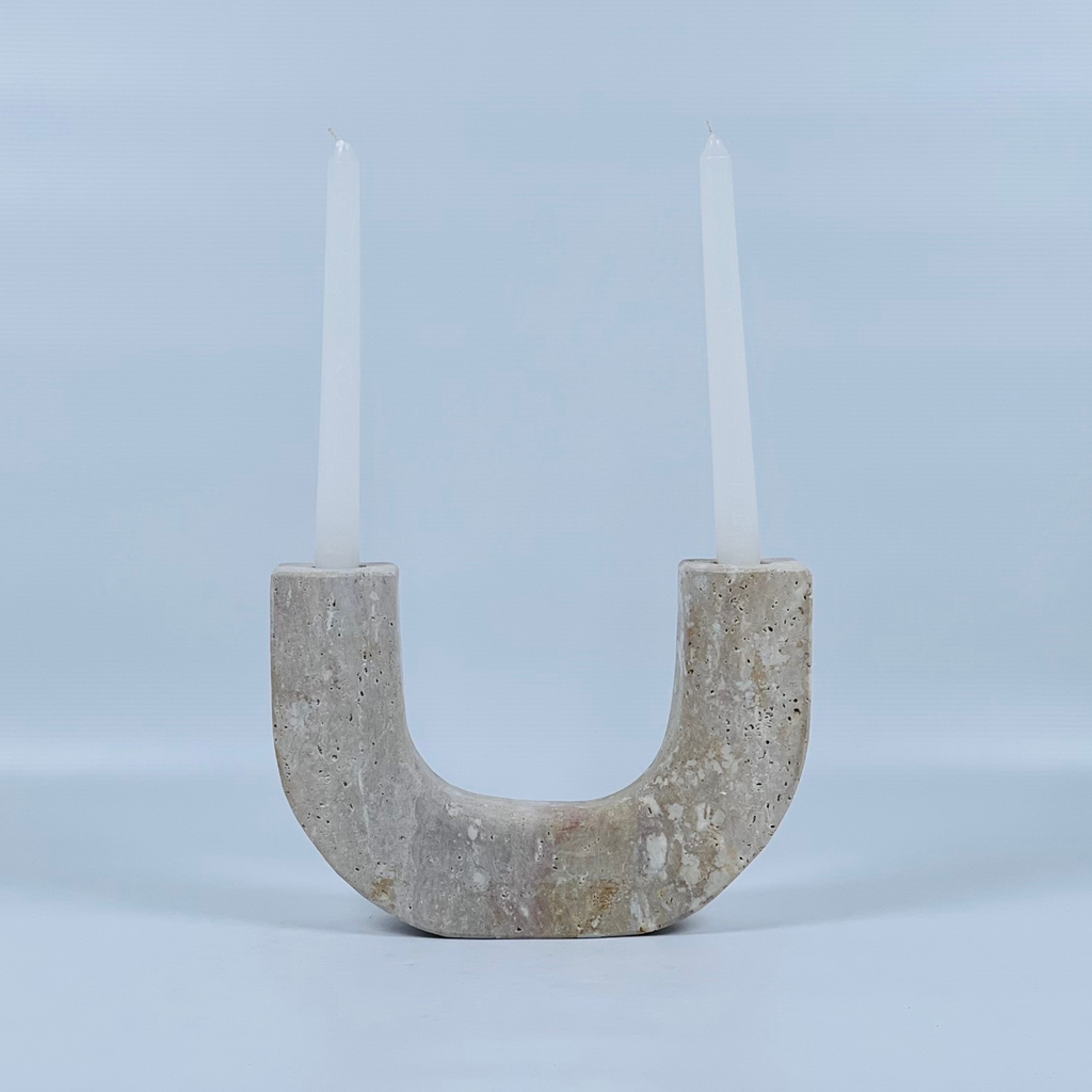 Double Headed Travertine Candle Stand