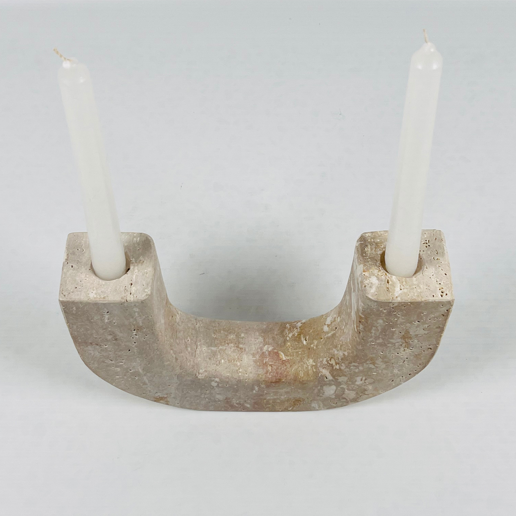 Double Headed Travertine Candle Stand