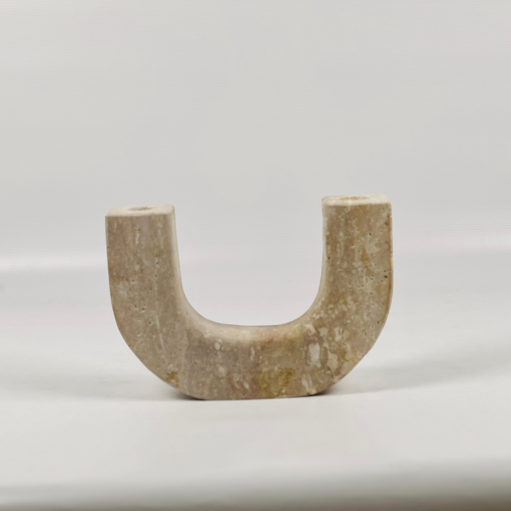 Double Headed Travertine Candle Stand