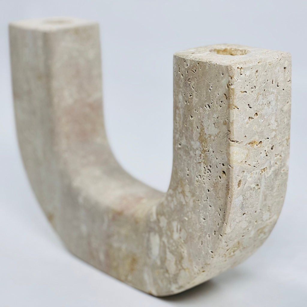 Double Headed Travertine Candle Stand