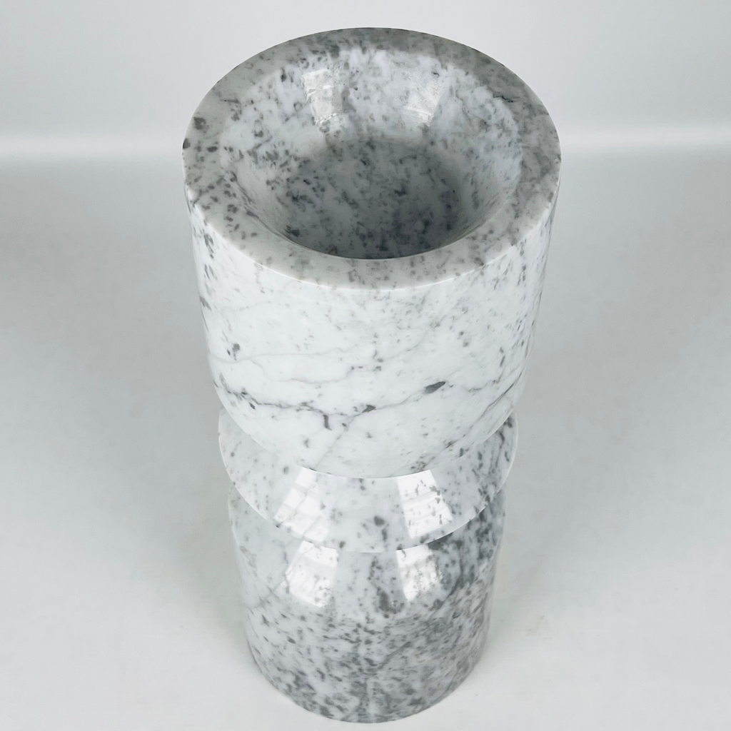 Bulged Grey Streaked Marble Candle Stand