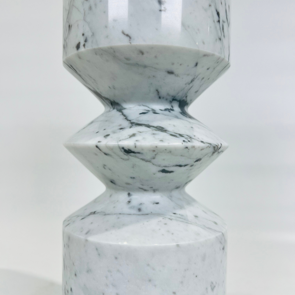 Bulged Grey Streaked Marble Candle Stand