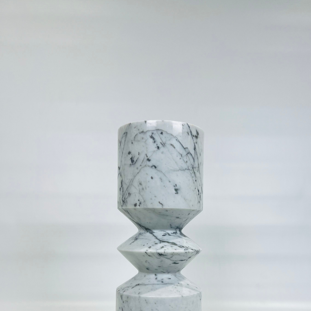 Bulged Grey Streaked Marble Candle Stand