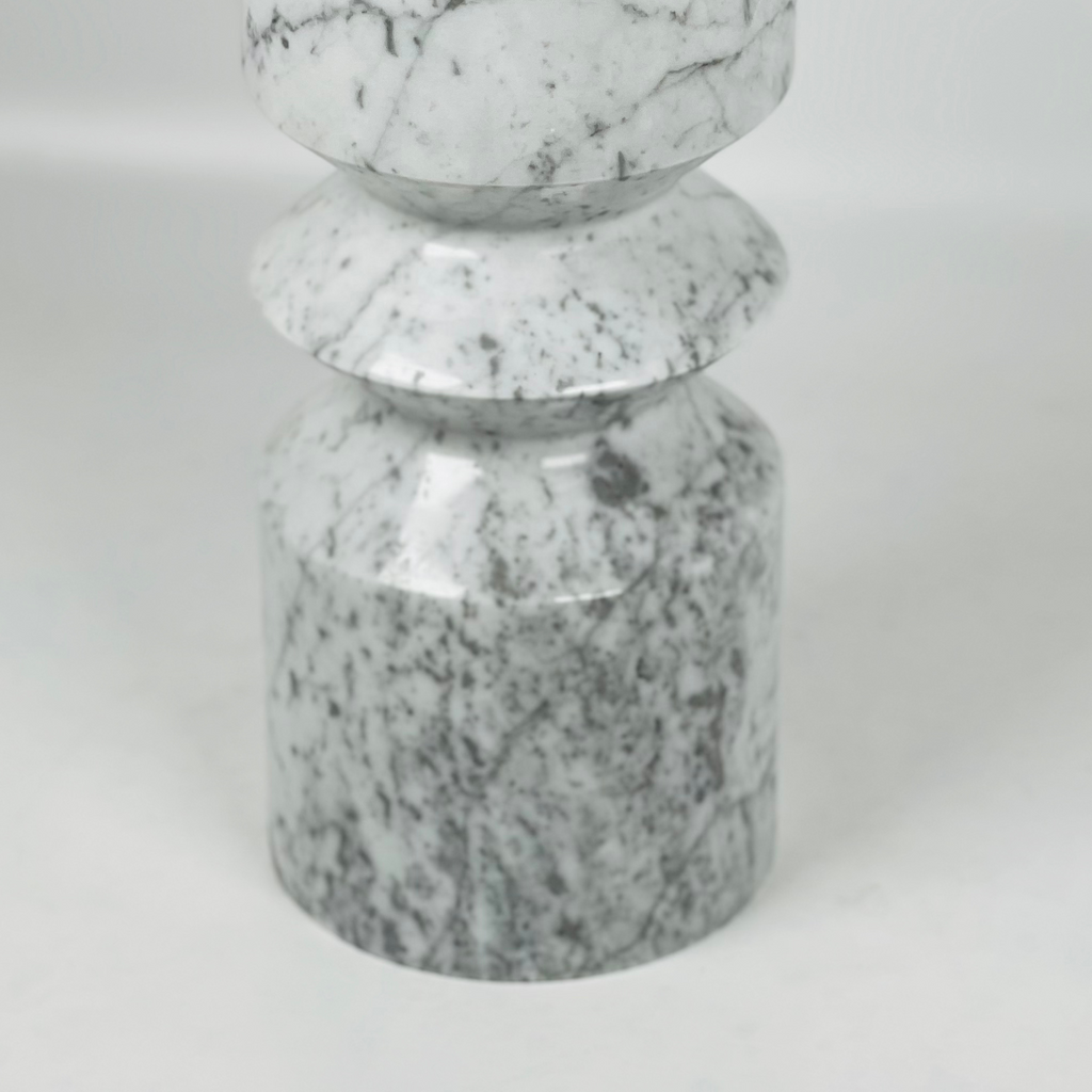 Bulged Grey Streaked Marble Candle Stand