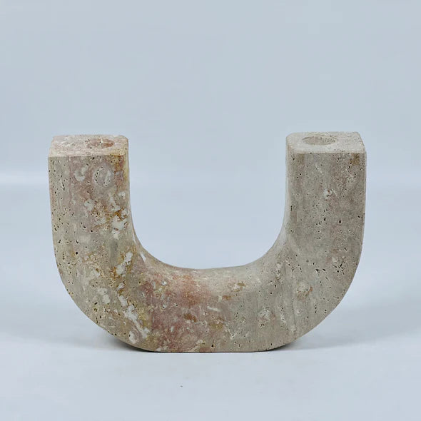 Double Headed Travertine Candle Stand